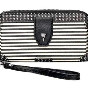 STELLA & DOT Black & White Stripe Madison Tech Zip Wristlet Wallet